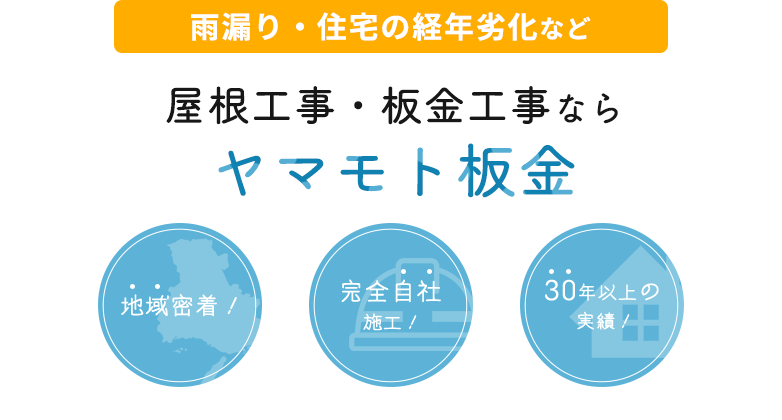 雨漏り・住宅の経年劣化など屋根工事・板金工事ならヤマモト板金、地域密着、完全自社施工、30年以上の実績